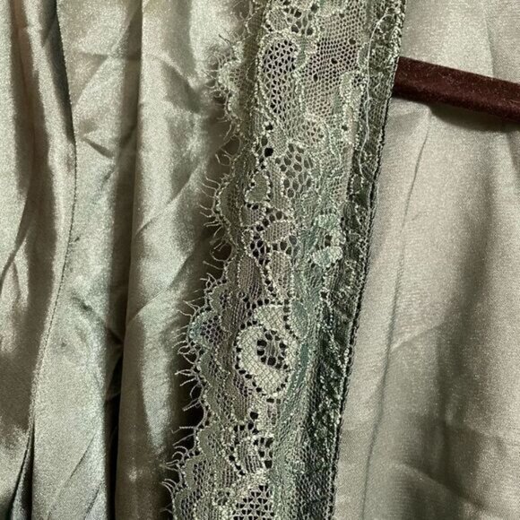 Adome Dark Emerald Green Short Satin Silky Kimono Robe, Large - Picture 4 of 8